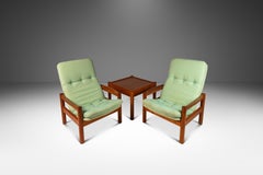 Set of 2 Lounge Chairs & Ottomans, Side Table, Domino Møbler, Denmark, c. 1970's