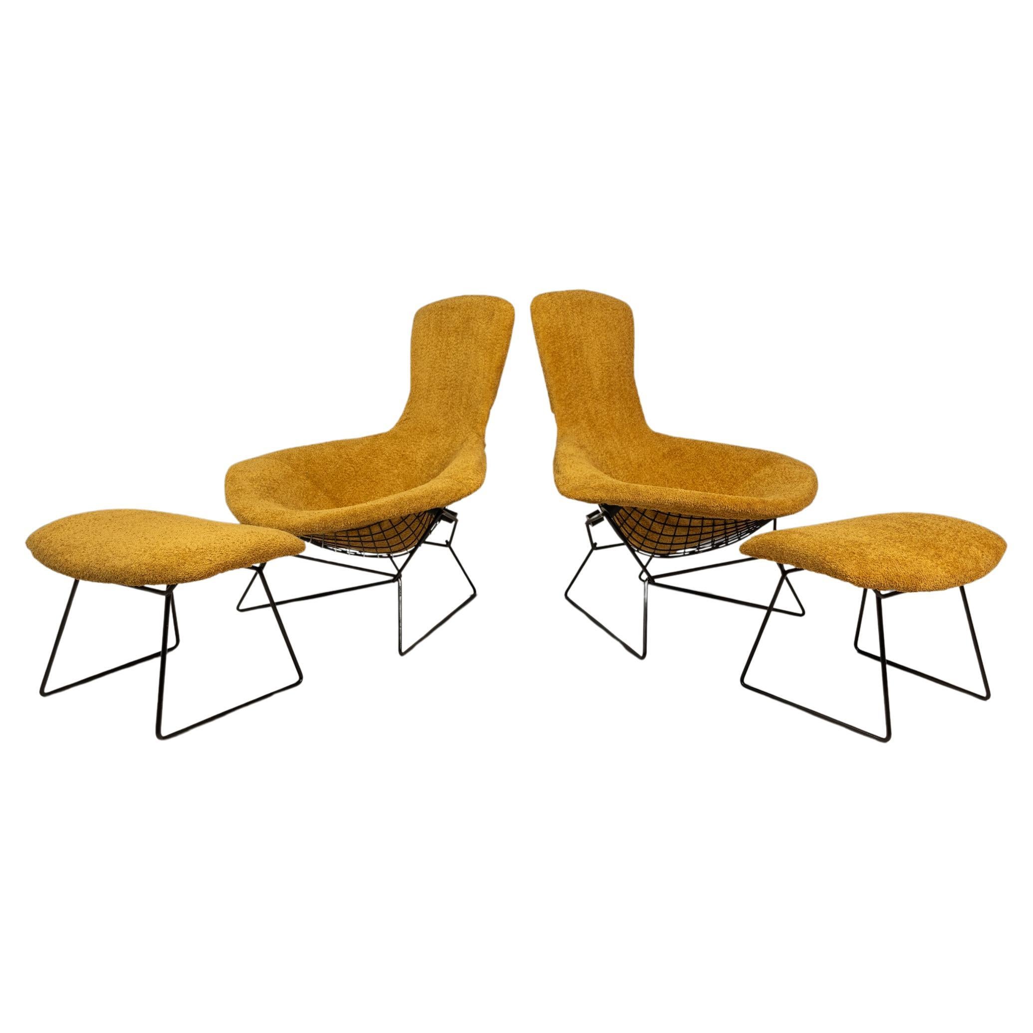 Set of 2 Lounge Chairs w/ Matching Ottomans, Harry Bertoia, Knoll, USA, c. 1960s For Sale