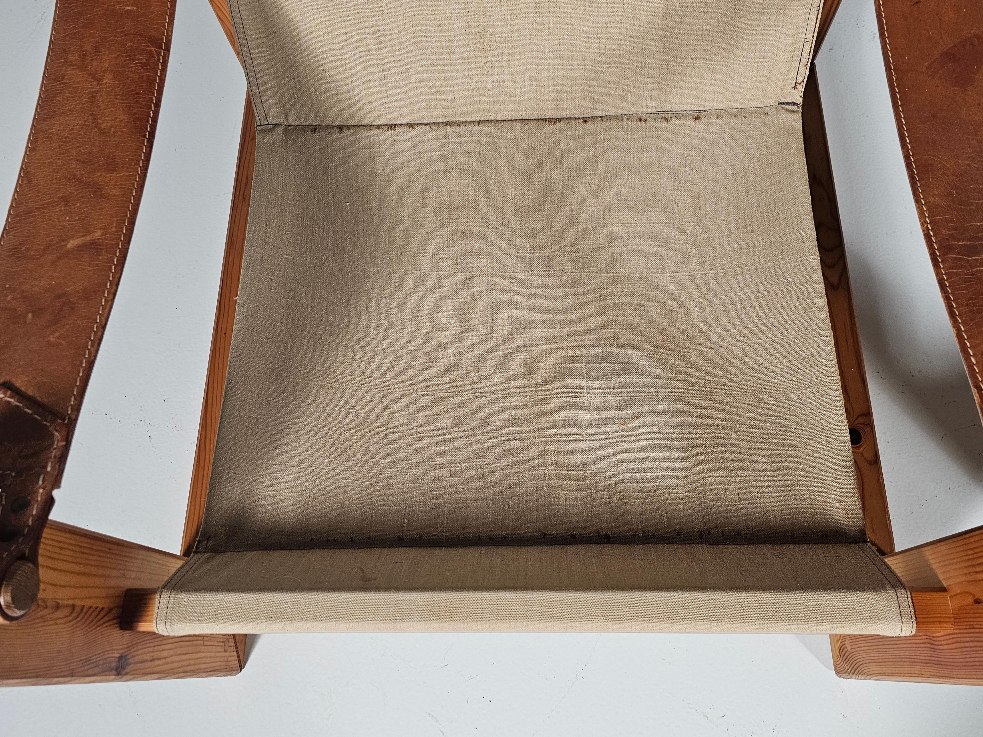 Set of 2 Lounge Sling Chairs in canvas and pine wood, the Netherlands 5