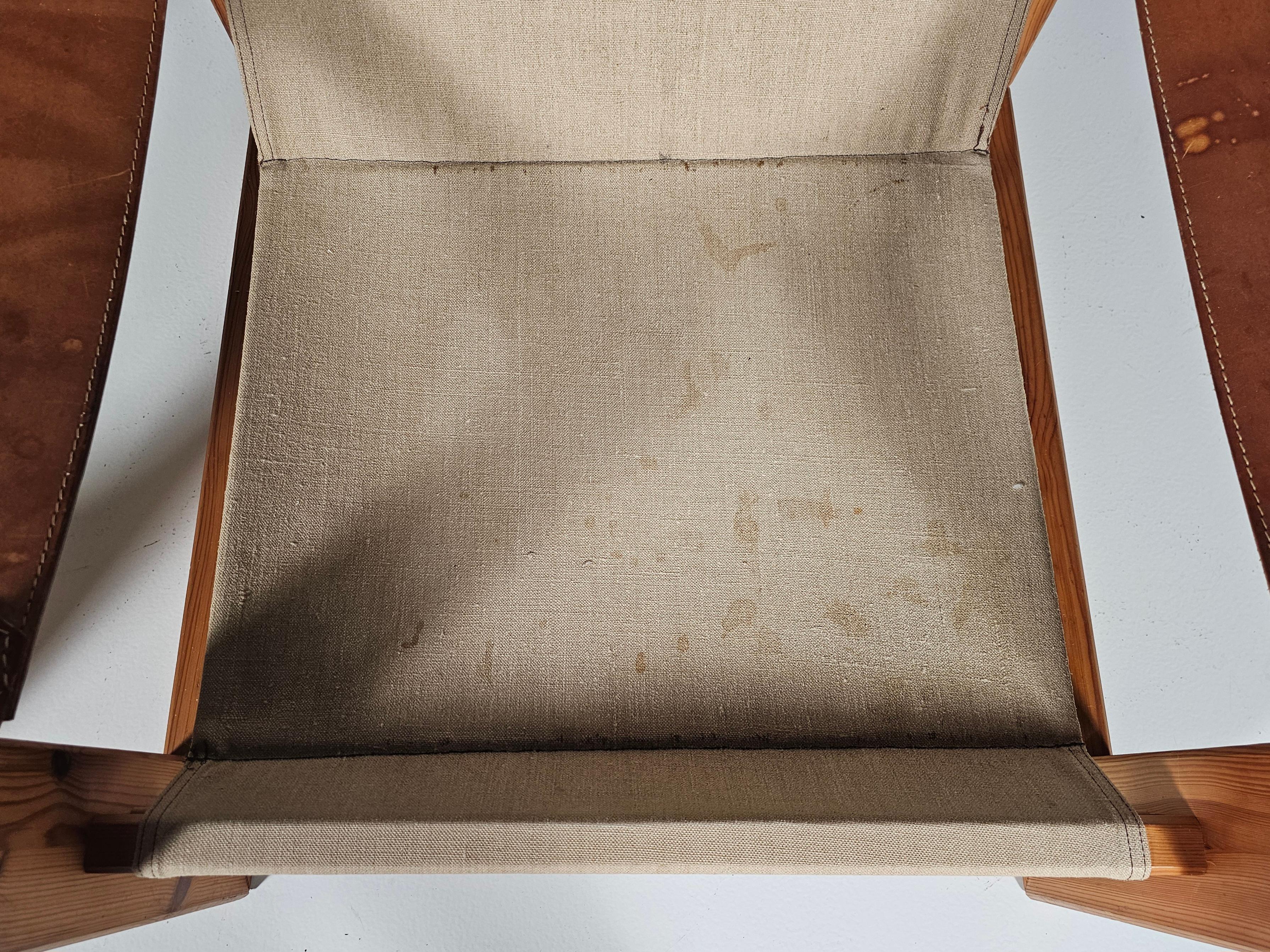 Set of 2 Lounge Sling Chairs in canvas and pine wood, the Netherlands 6