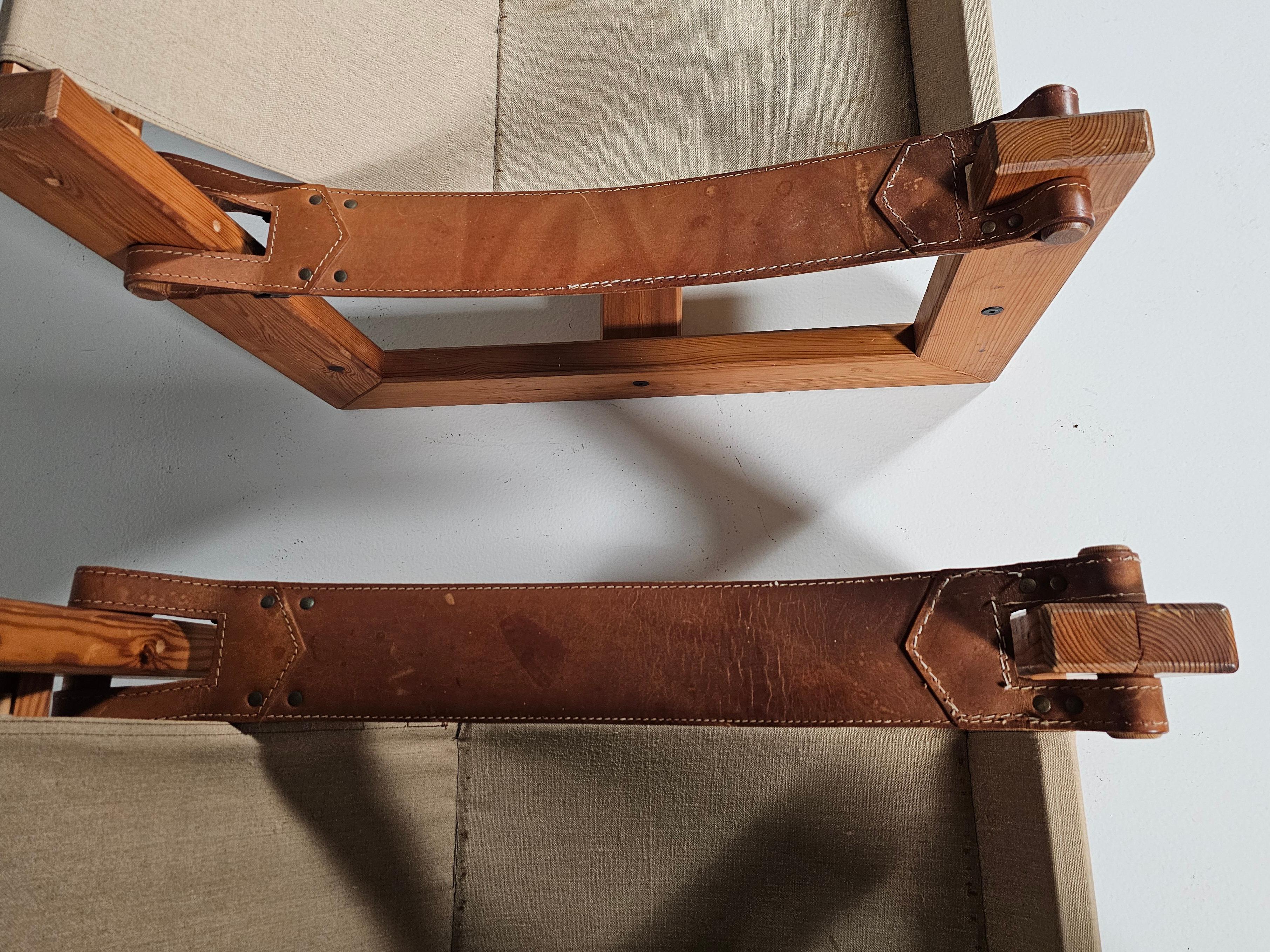 Leather Set of 2 Lounge Sling Chairs in canvas and pine wood, the Netherlands