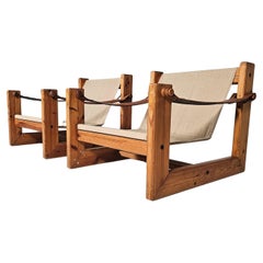 Satz von 2 Lounge-Sling Chairs aus Segeltuch und Kiefernholz, Niederlande