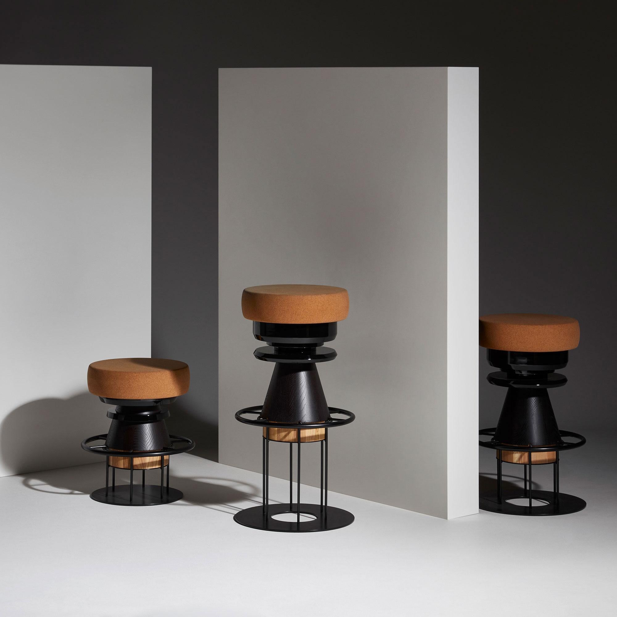 Contemporary Set of 2 Low Black Tembo Stool, Note Design Studio For Sale