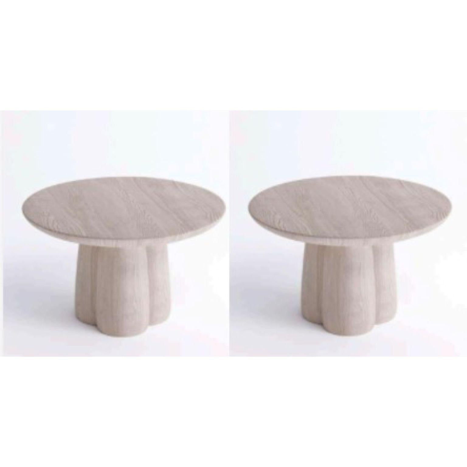 Set of 2 Low coffee tables by Faina
Design: Victoriya Yakusha
Materials: Ash in natural or black color
Dimensions: D 58 x H 35 cm

Like strong sunflower stems, SONIAH tables are fed with energy from the ground, saturating with it the space
