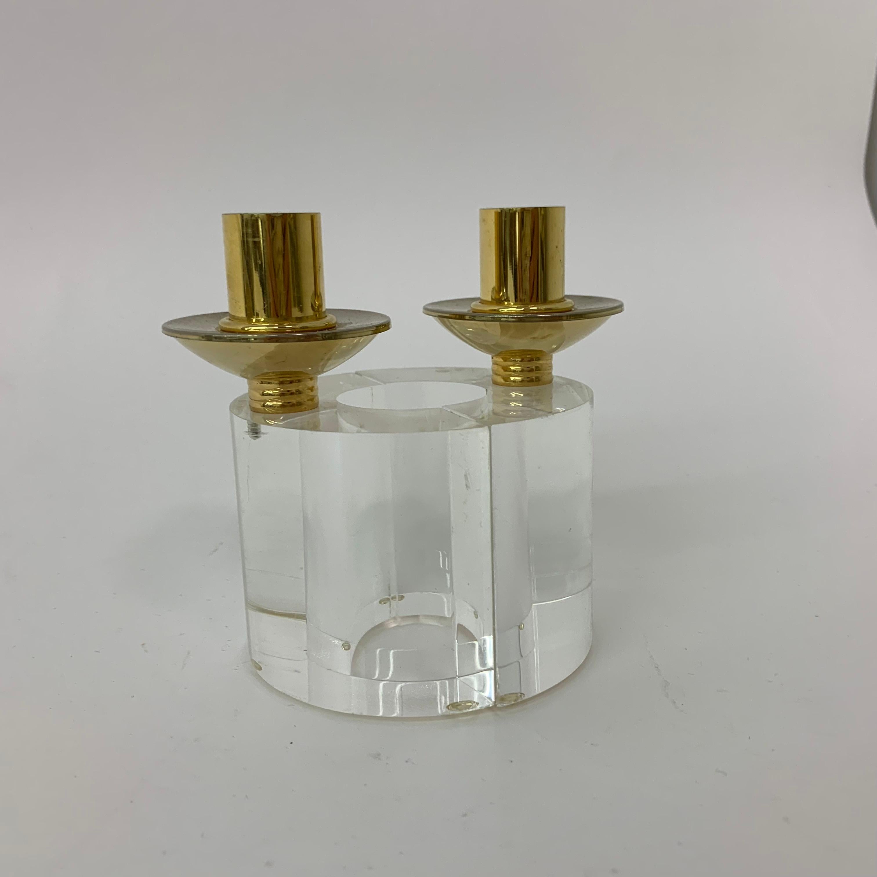 Mid-Century Modern Set of 2 Lucite Candle Sticks, 1970s For Sale