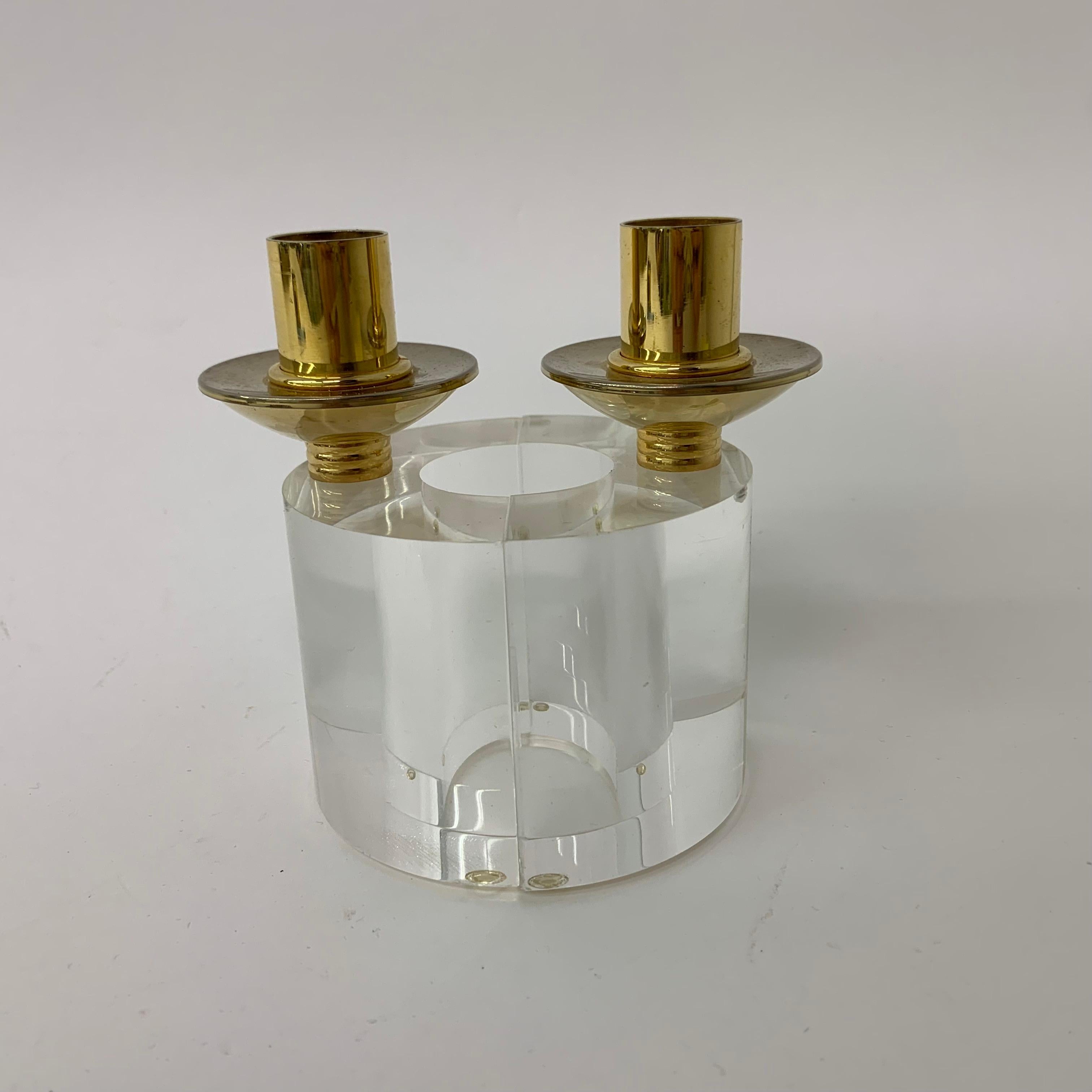 Late 20th Century Set of 2 Lucite Candle Sticks, 1970s For Sale