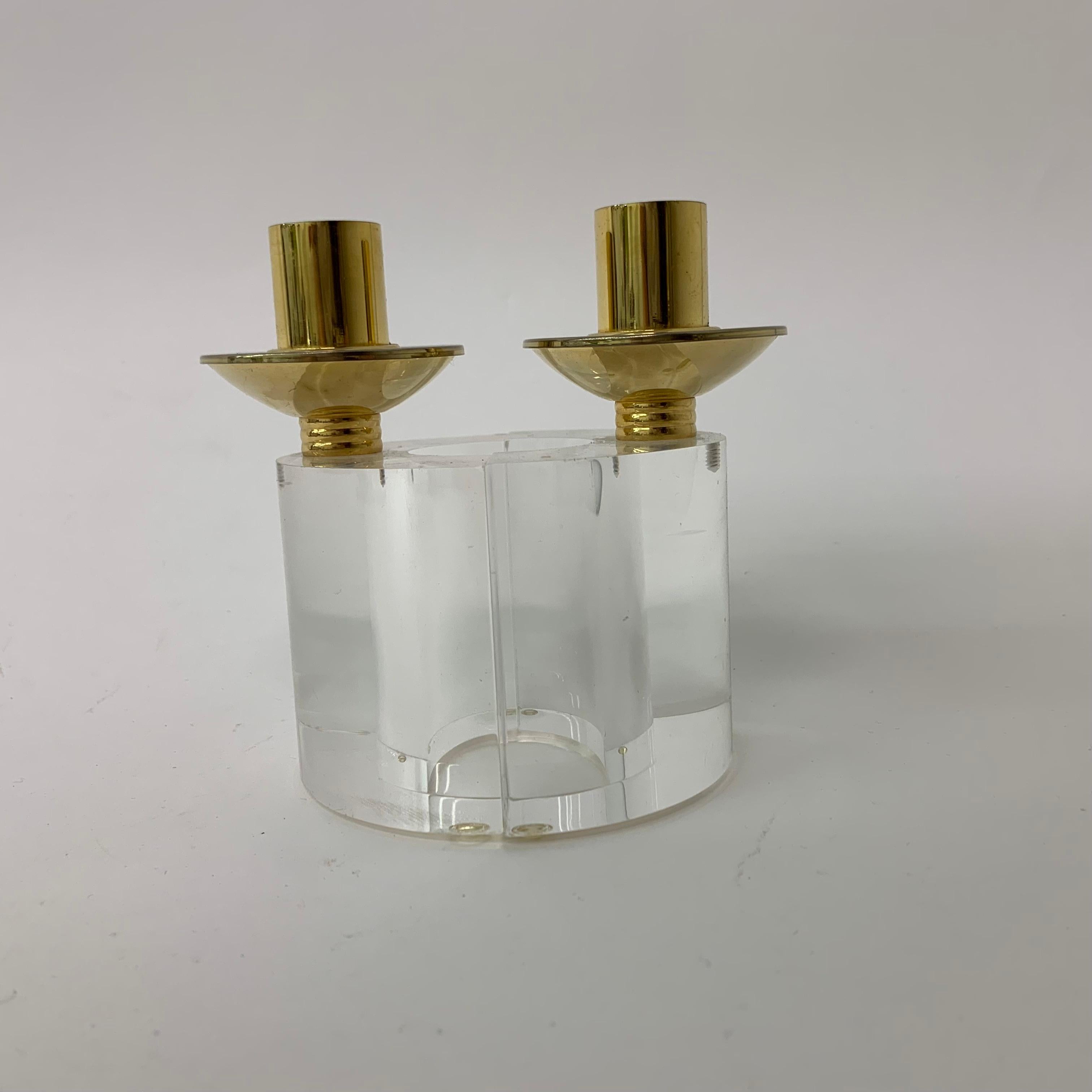 Metal Set of 2 Lucite Candle Sticks, 1970s For Sale