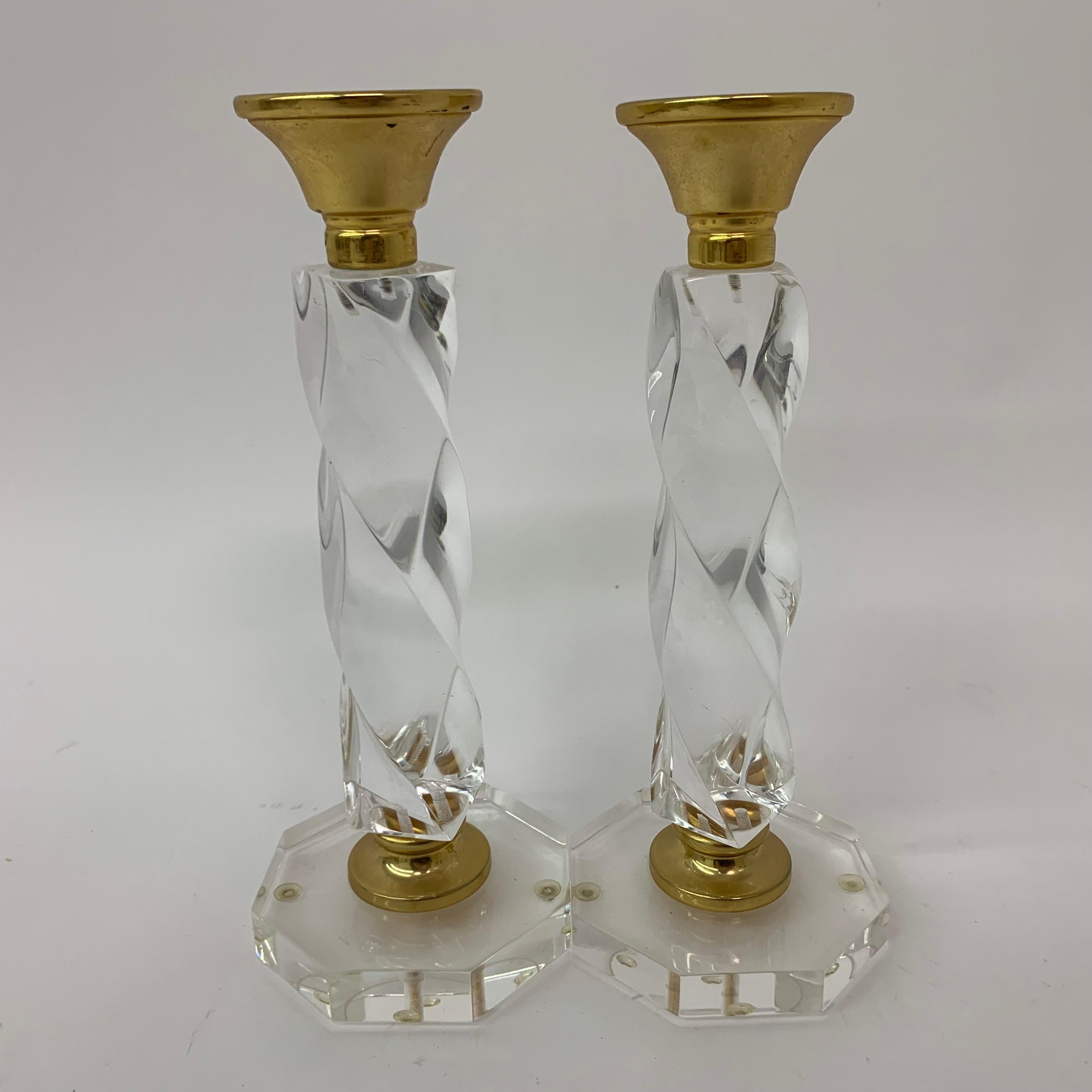 Set of 2 lucite twisted candle sticks, 1970’s For Sale 8