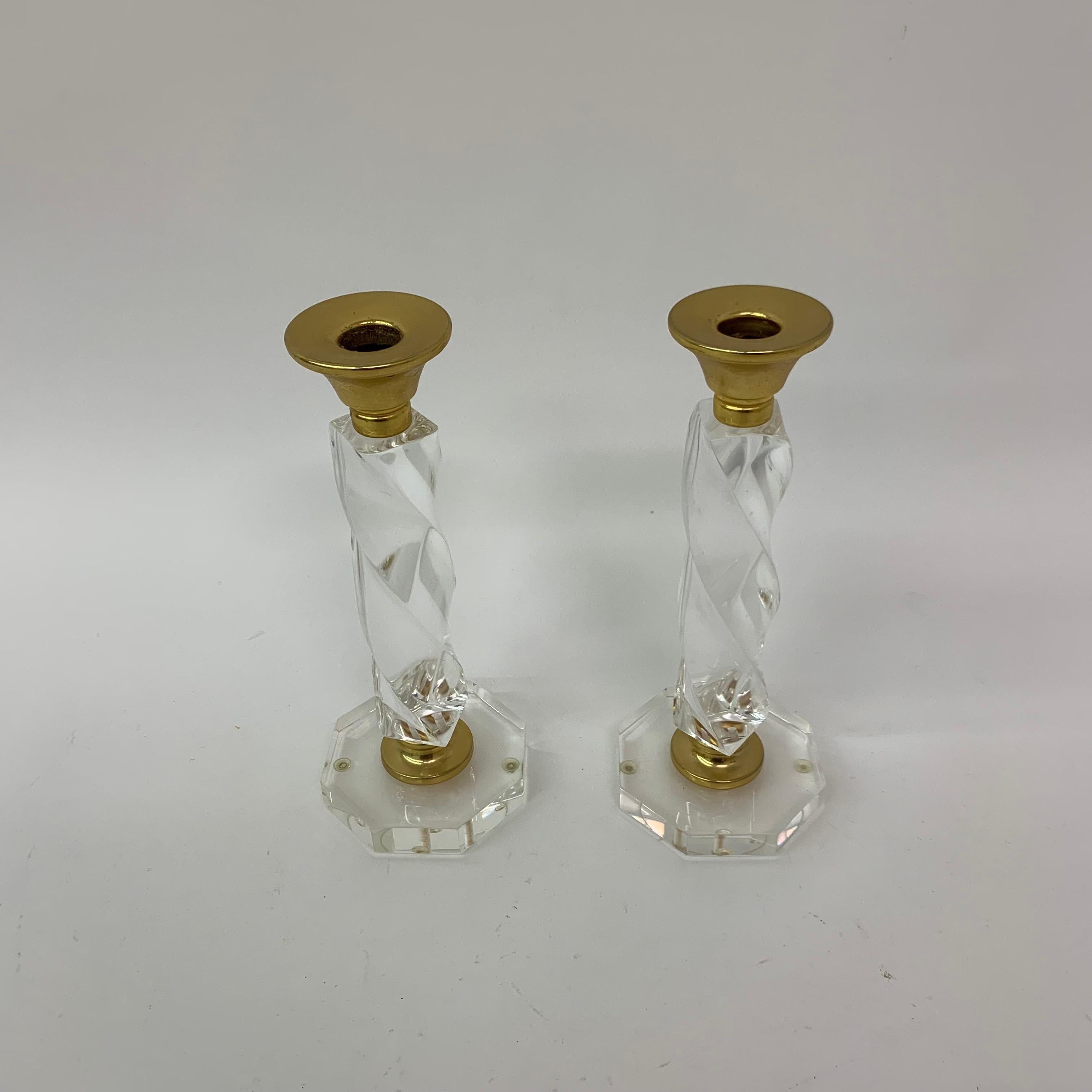 Dutch Set of 2 lucite twisted candle sticks, 1970’s For Sale