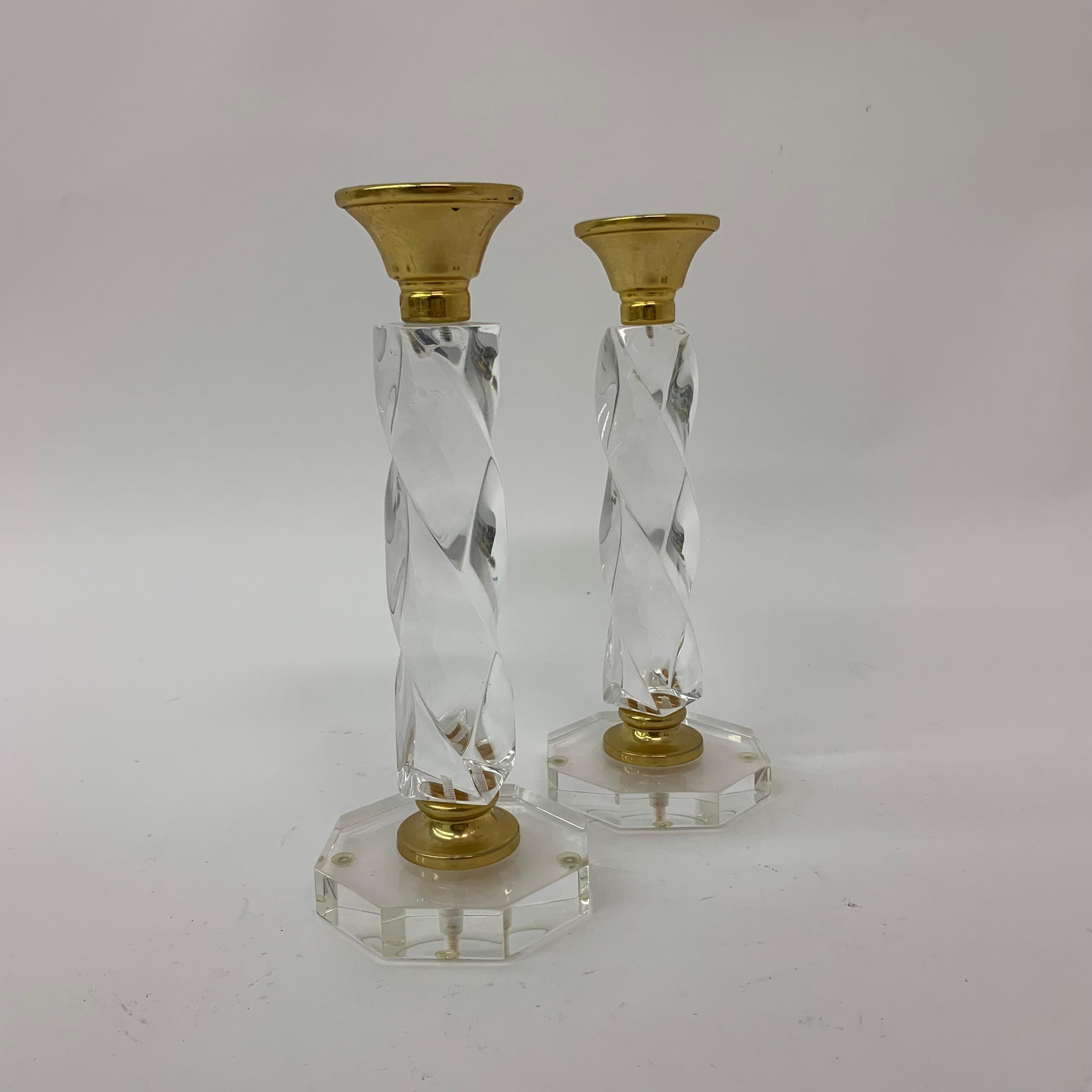 Set of 2 lucite twisted candle sticks, 1970’s For Sale 2