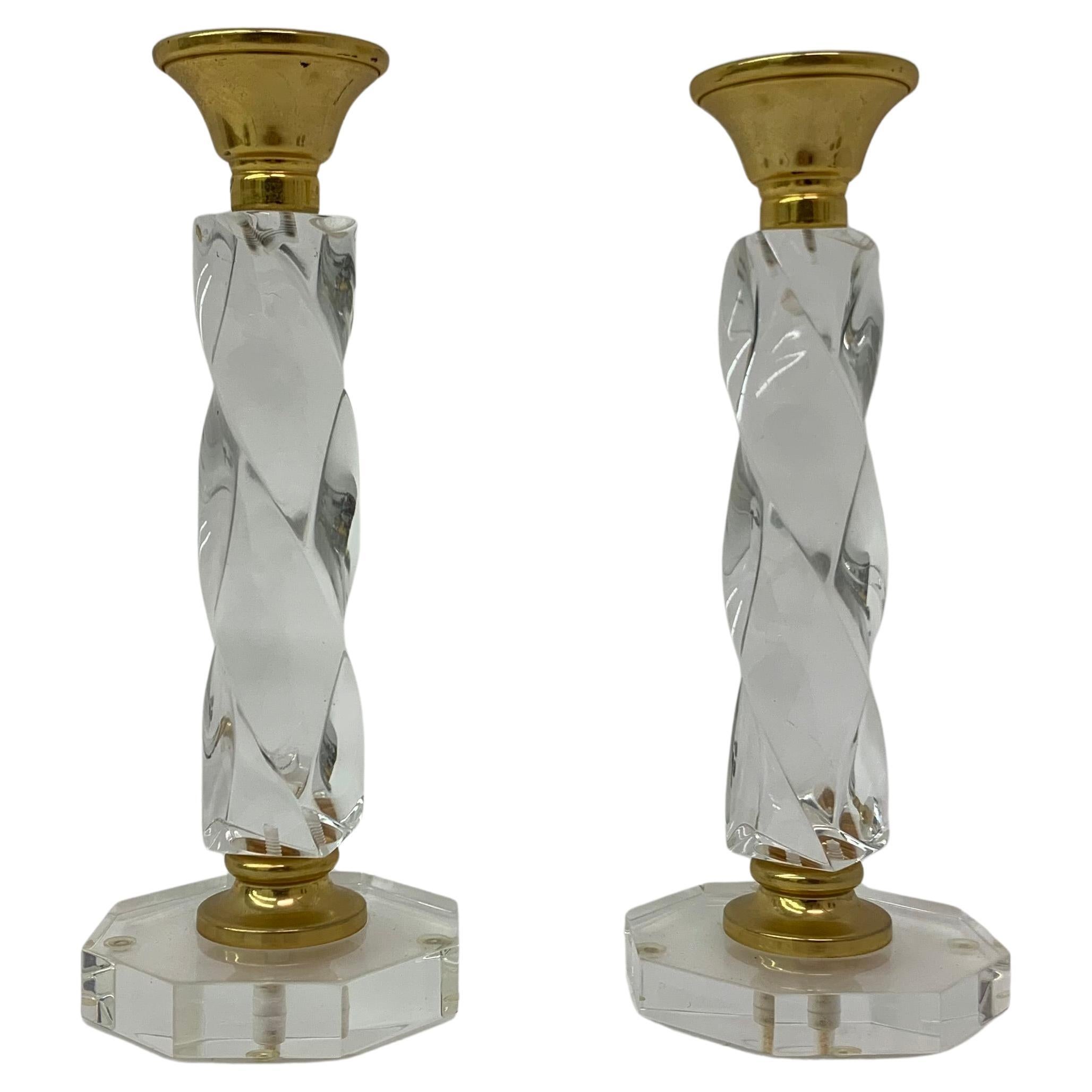 Set of 2 lucite twisted candle sticks, 1970’s