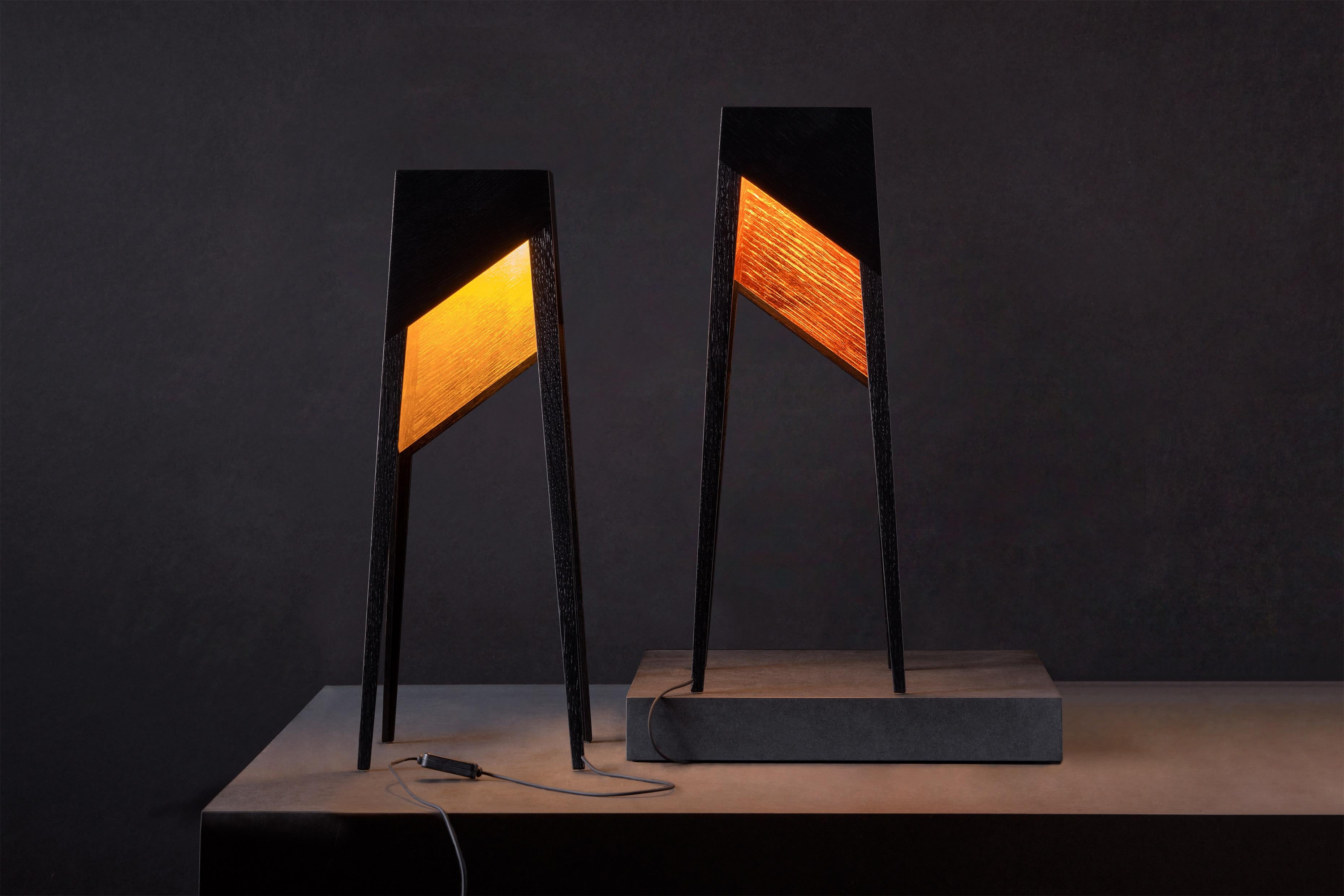 Set of 2 Luise LTD Baby floor lamp by Matthias Scherzinger
Limited Edition of 2 
Dimensions: H 46.5 x 18 cm
Materials: solid wood - oak black stained hard wax
 Inside surface: copper leaf, Gold leaf

All our lamps can be wired according to
