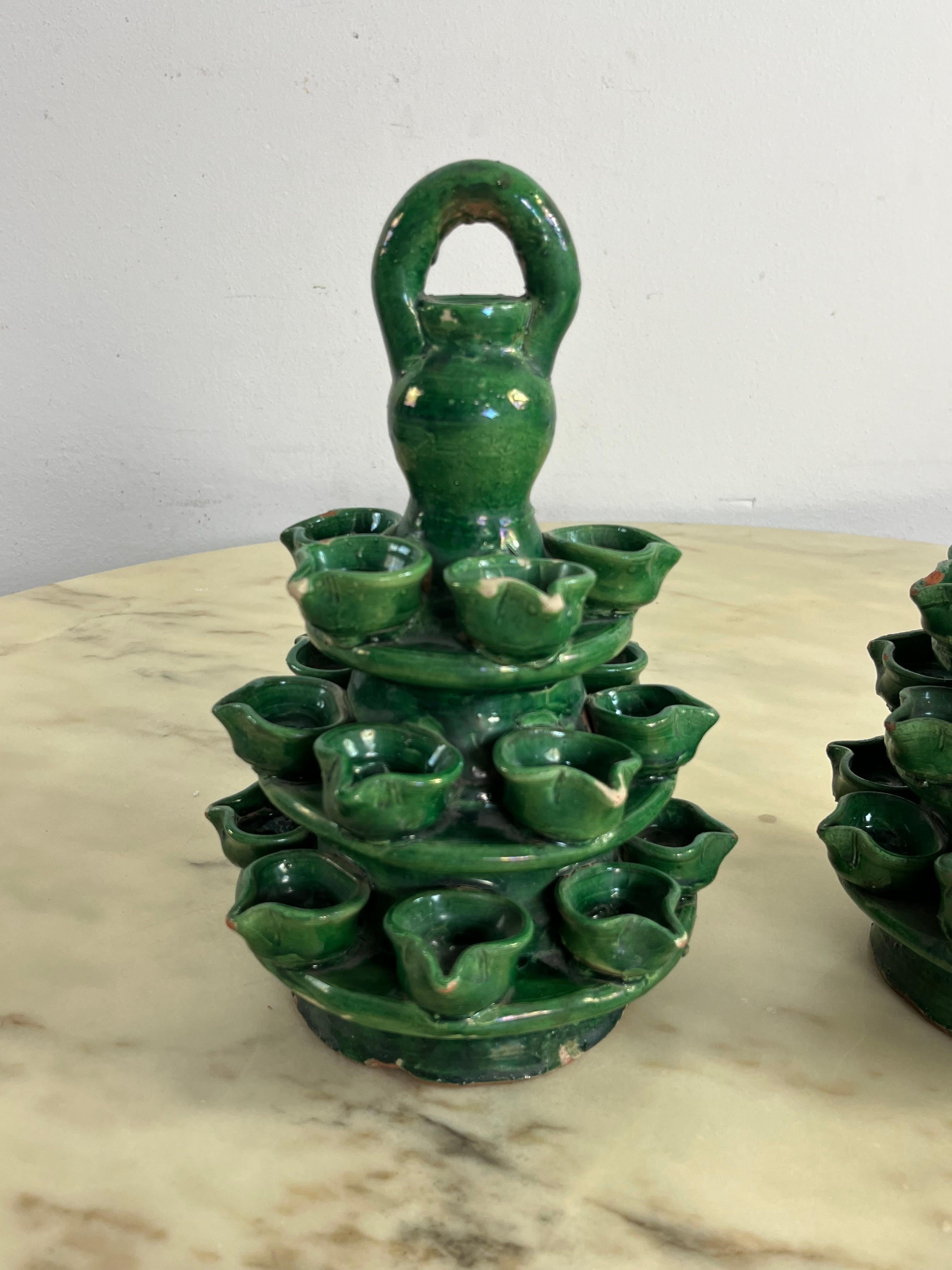 Set von 2 Lumiere des Heiligen Antonius in Caltagirone-Keramik, 1940er Jahre im Zustand „Gut“ im Angebot in Palermo, IT