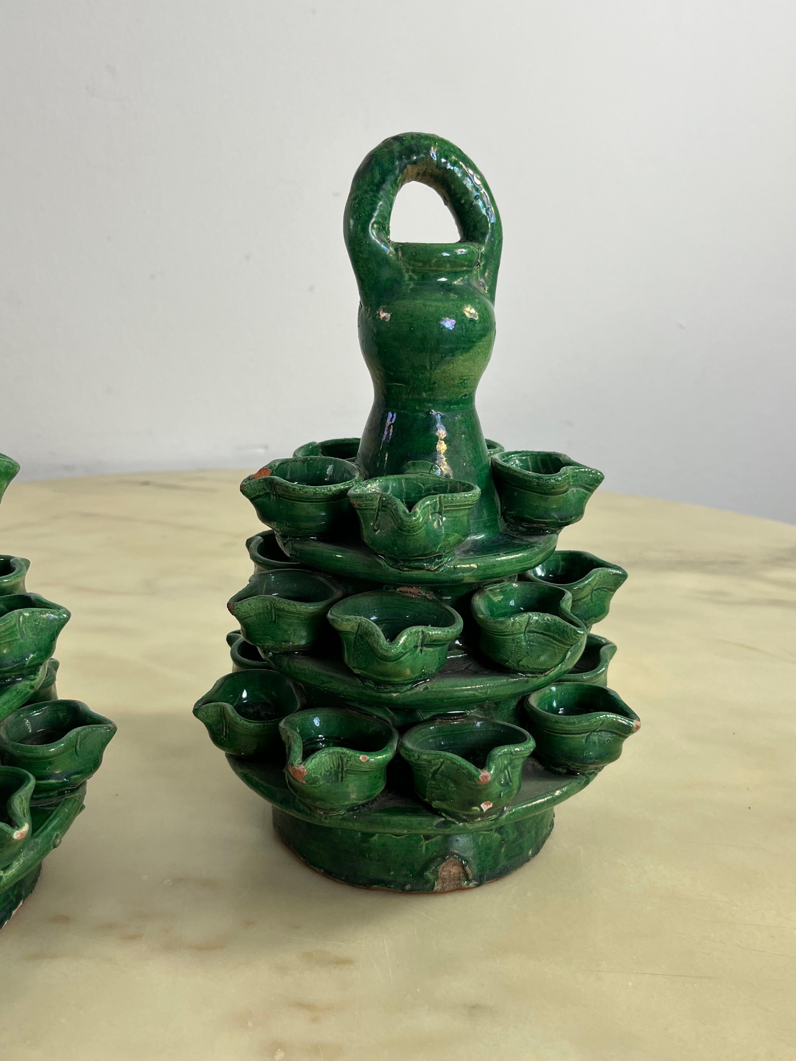 Set von 2 Lumiere des Heiligen Antonius in Caltagirone-Keramik, 1940er Jahre (Mitte des 20. Jahrhunderts) im Angebot