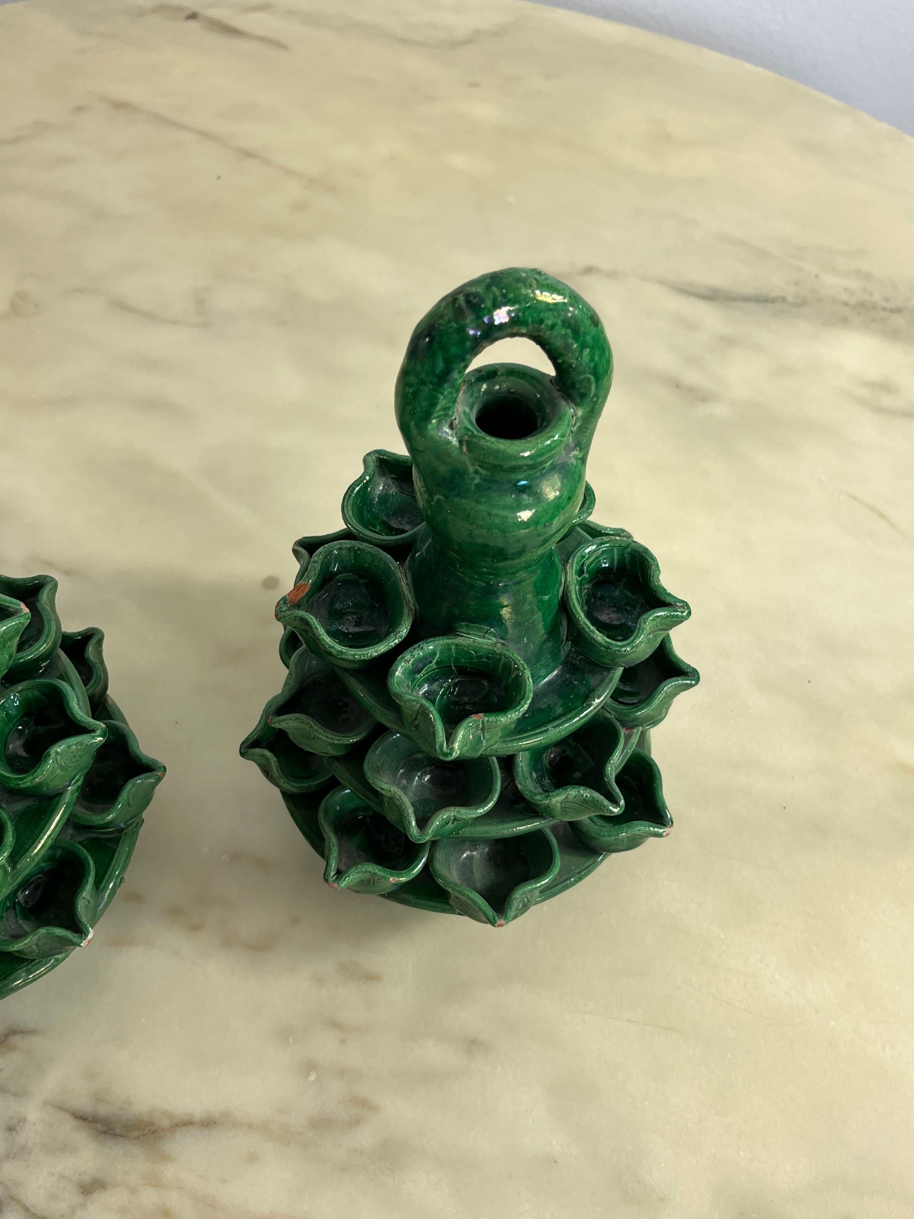 Set von 2 Lumiere des Heiligen Antonius in Caltagirone-Keramik, 1940er Jahre im Angebot 1