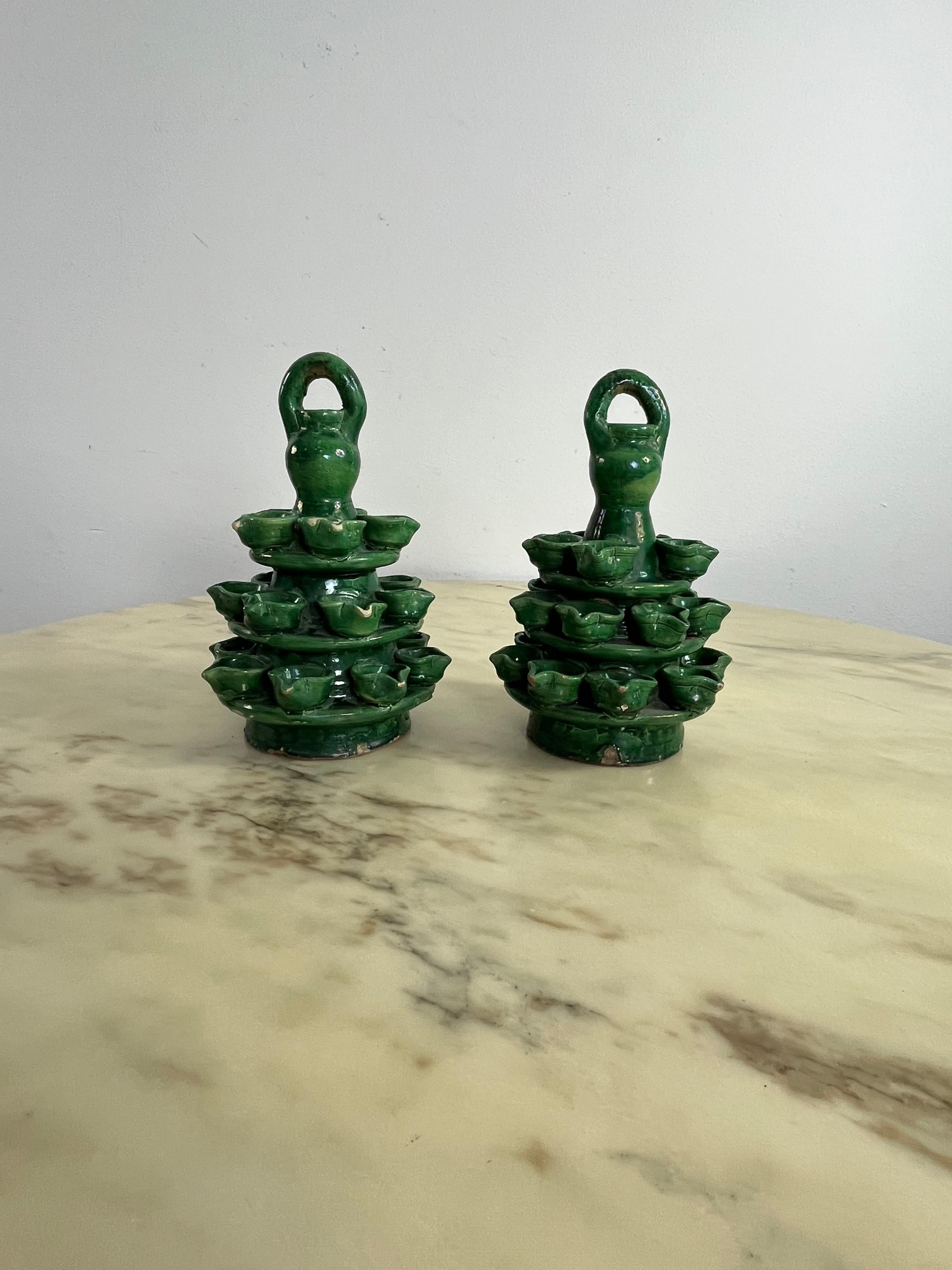 Set von 2 Lumiere des Heiligen Antonius in Caltagirone-Keramik, 1940er Jahre im Angebot 3