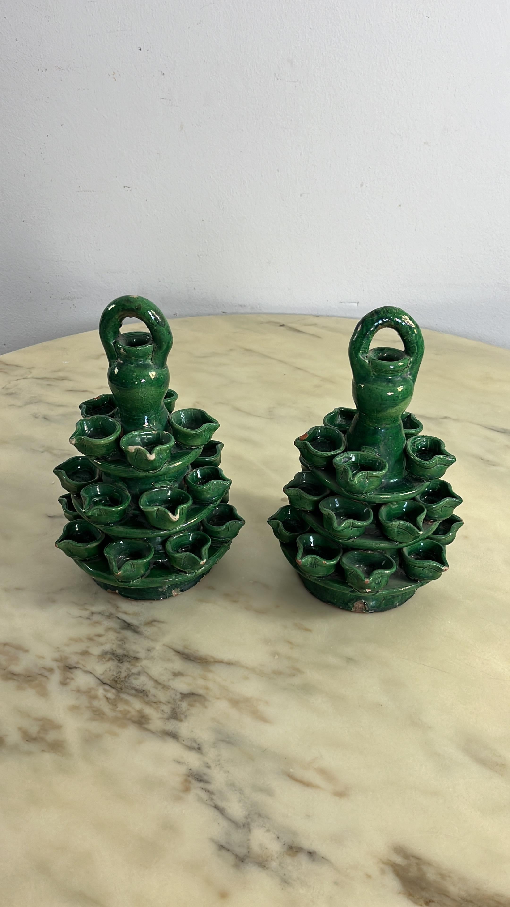 Set von 2 Lumiere des Heiligen Antonius in Caltagirone-Keramik, 1940er Jahre im Angebot 4