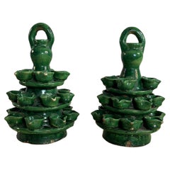 Set of 2 Lumiere Of Saint Anthony In Caltagirone ceramic, 1940s