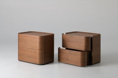Set Of 2 Luna Dual Bedside Tables in Walnut Veneer by PANOPTIKUM COLLECTIONS