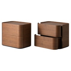 Set Of 2 Luna Dual Bedside Tables in Walnut Veneer by PANOPTIKUM COLLECTIONS