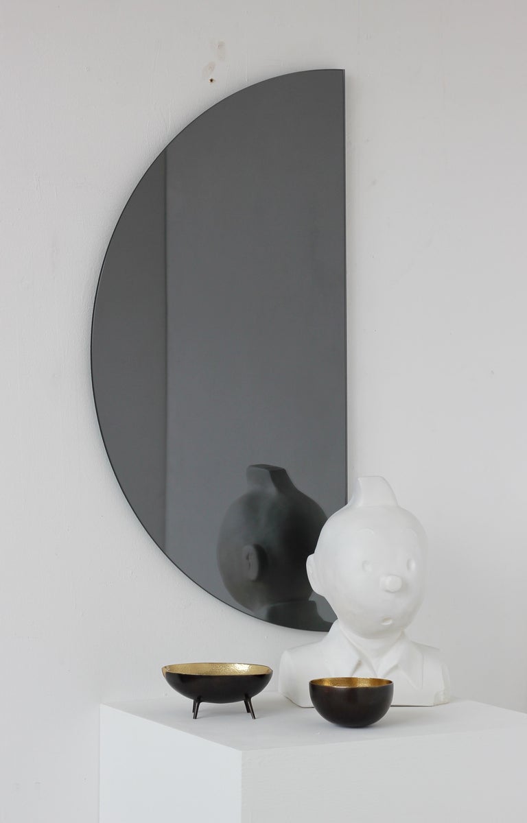 Set of 2 Luna Half-Moon Black Tinted Round Frameless Minimalist Mirror ...