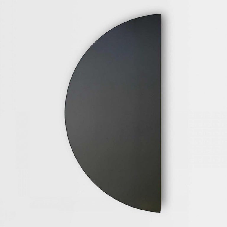 Set of 2 Luna Half-Moon Black Tinted Round Minimalist Frameless Mirror, Regular For Sale 1