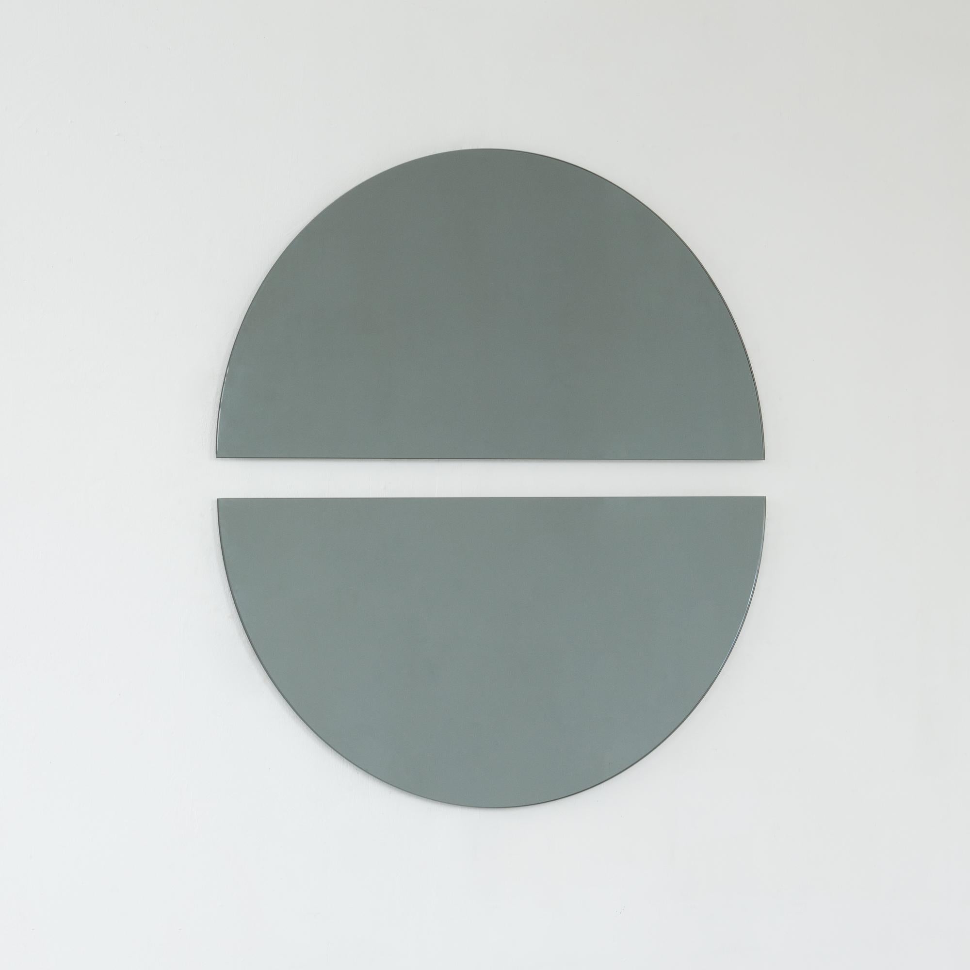 Contemporary Set of 2 Luna Half-Moon Black Tinted Round Minimalist Frameless Mirrors, Regular For Sale