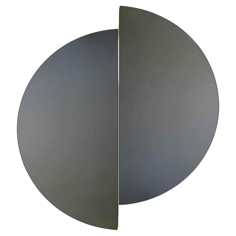 Set of 2 Luna Half-Moon Black Tinted Round Minimalist Frameless Mirror, Regular For Sale