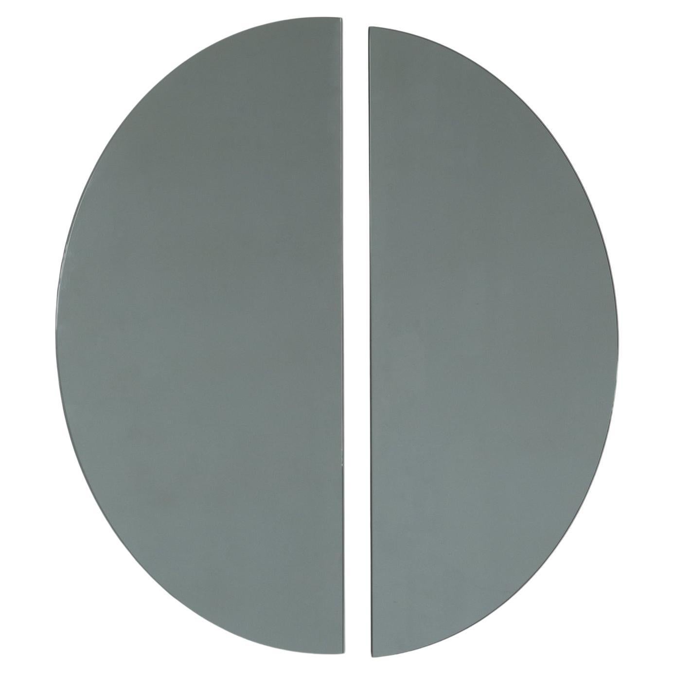Set of 2 Luna Half-Moon Black Tinted Round Minimalist Frameless Mirrors, Regular
