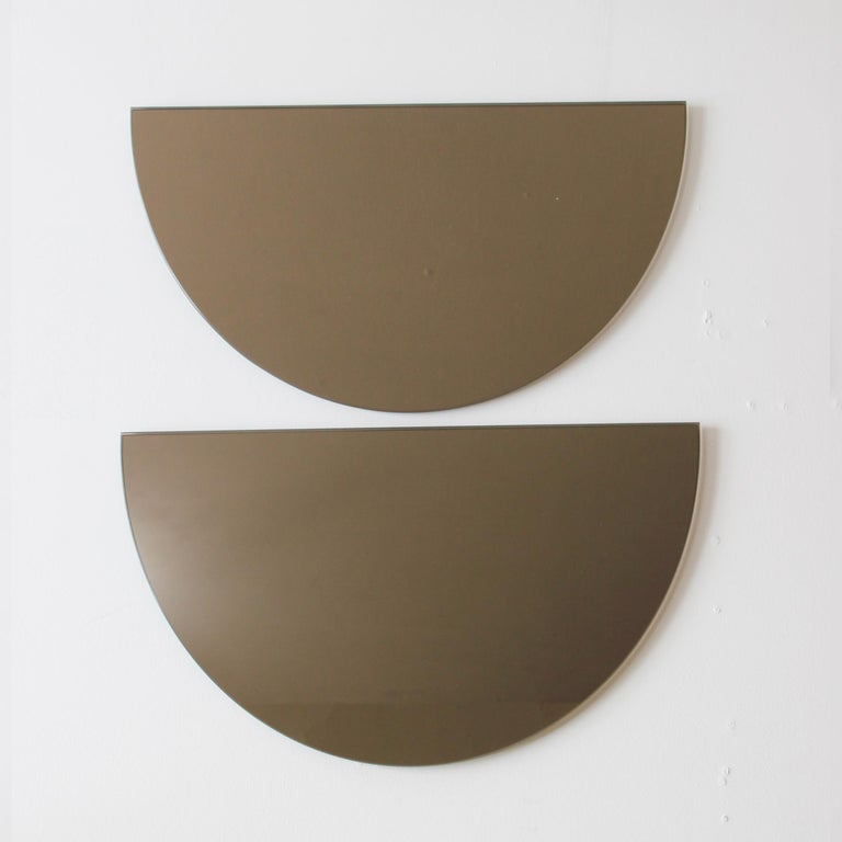 Set of 2 Luna Half-Moon Bronze Tinted Circular Modern Frameless Mirrors, Regular In New Condition For Sale In London, GB