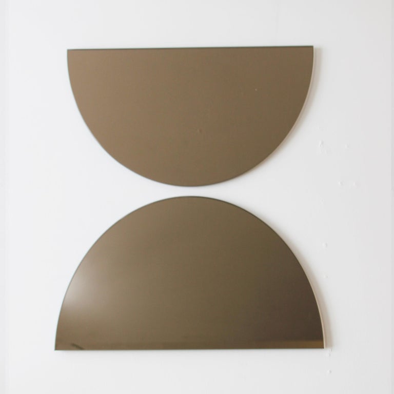 Set of 2 Luna Half-Moon Bronze Tinted Circular Modern Frameless Mirrors, Regular For Sale 3