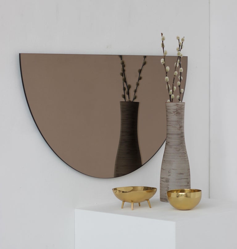 Set of 2 Luna Half-Moon Bronze Tinted Circular Modern Frameless Mirrors, Regular For Sale 2