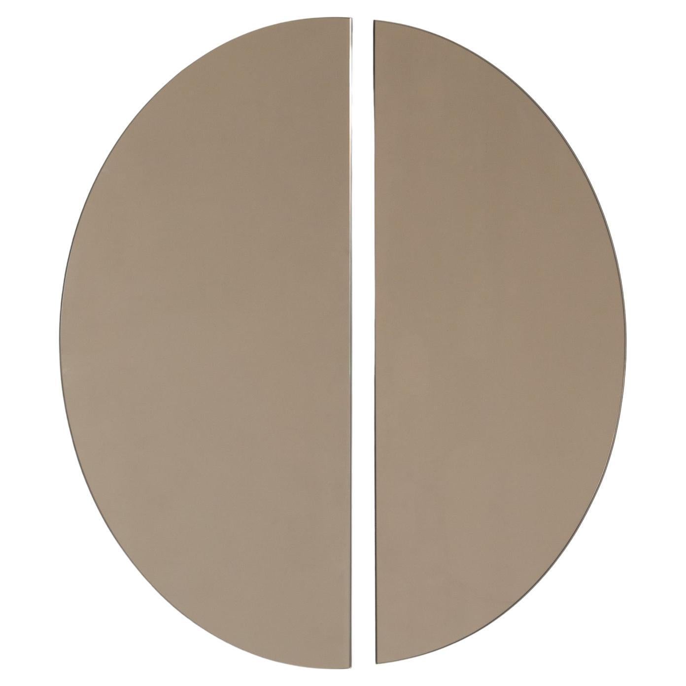 Set of 2 Luna Half-Moon Bronze Tinted Round Frameless Contemporary Mirrors, XL For Sale