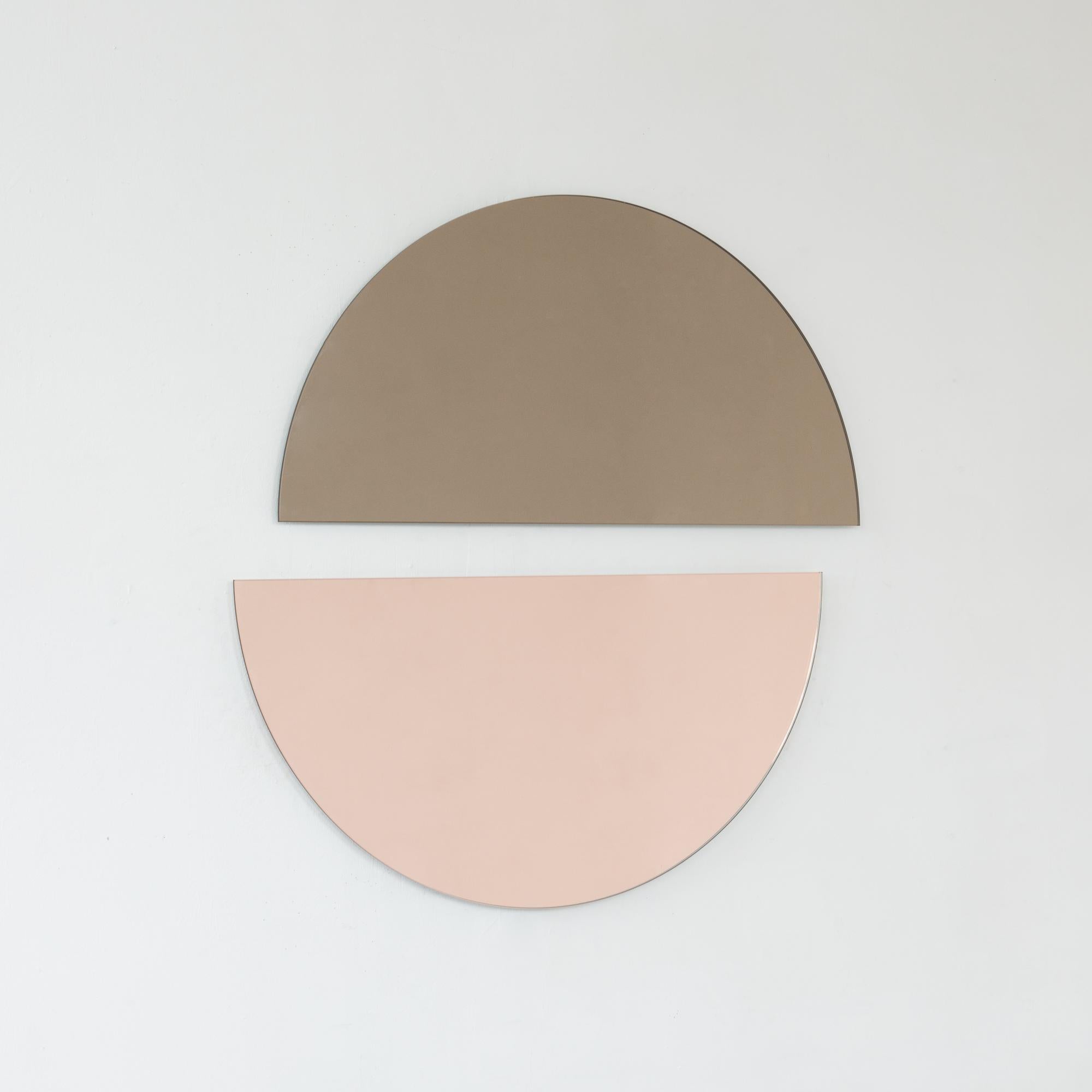 Set of 2 Luna Half-Moon Peach + Bronze Round Frameless Contemporary Mirrors, XL For Sale 1