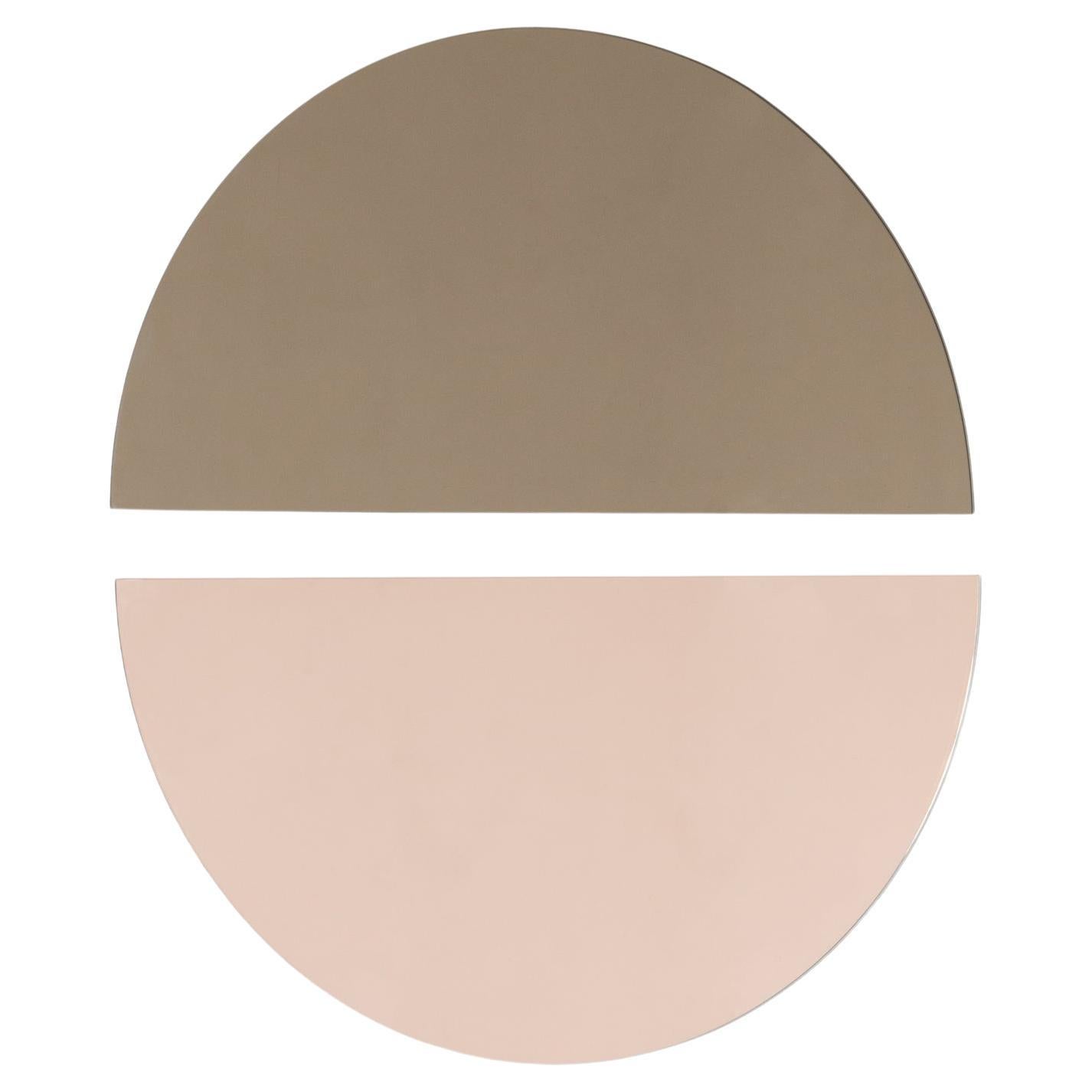 Set of 2 Luna Half-Moon Peach + Bronze Round Frameless Contemporary Mirrors, XL For Sale