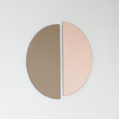 Set of 2 Luna Half-Moon Peach + Bronze Round Frameless Modern Mirrors, Medium
