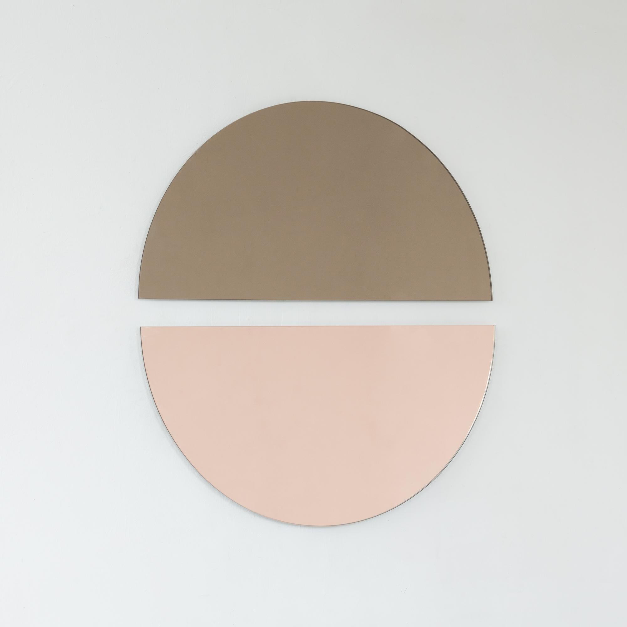 Set of 2 Luna Half-Moon Peach + Bronze Round Frameless Modern Mirrors, Medium For Sale 2