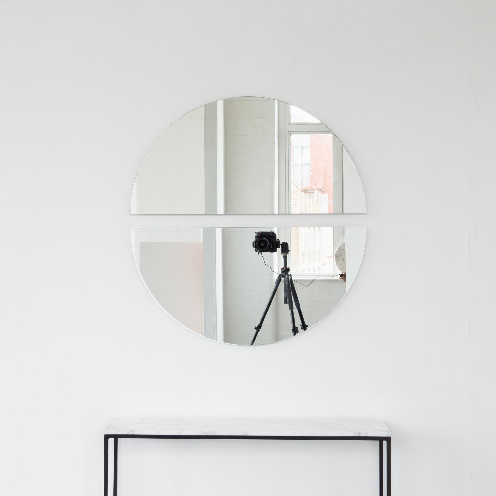 Contemporary Set of 2 Luna Half-Moon Round Frameless Minimalist Mirrors, Large For Sale
