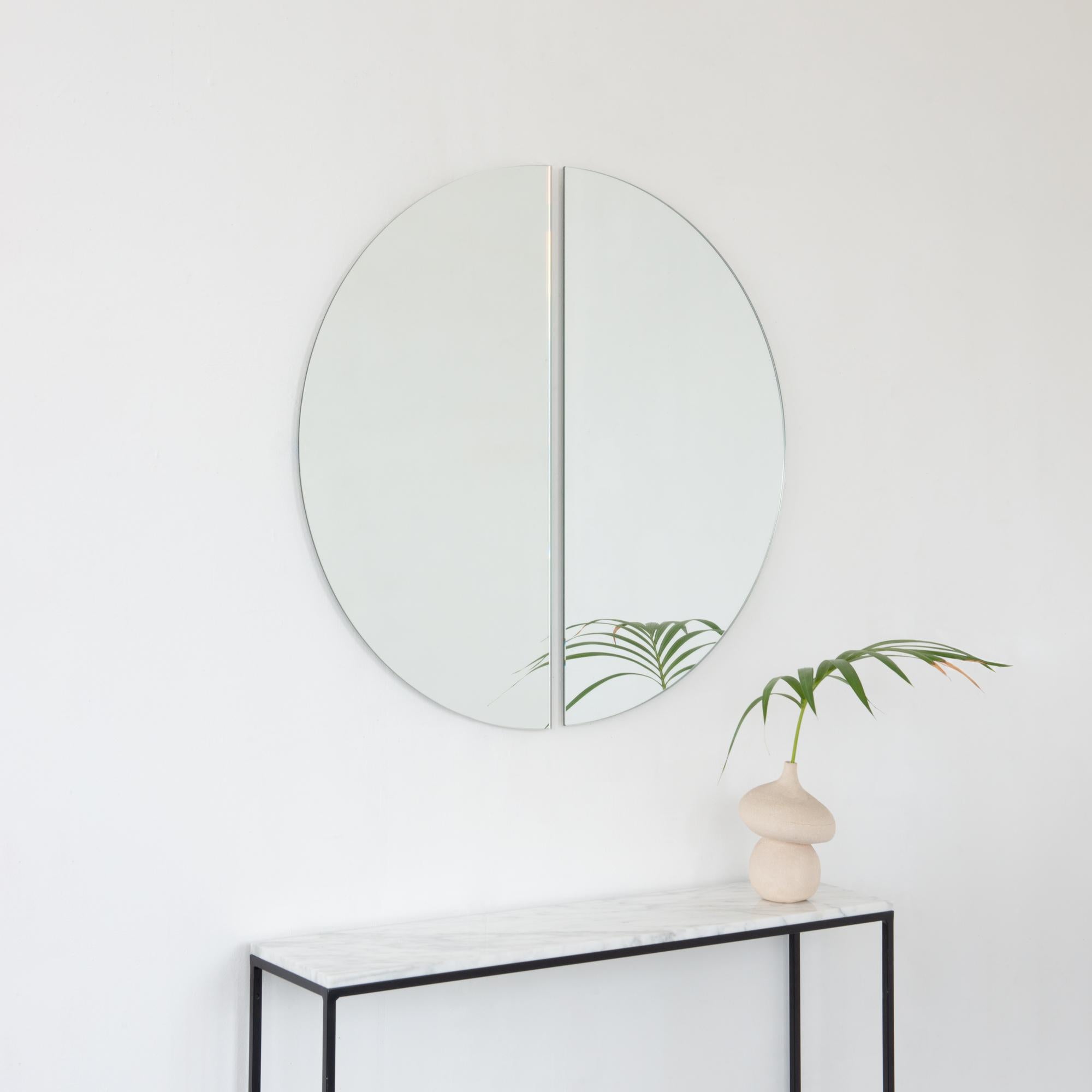 Contemporary Set of 2 Luna Half-Moon Round Frameless Minimalist Mirrors, Large For Sale