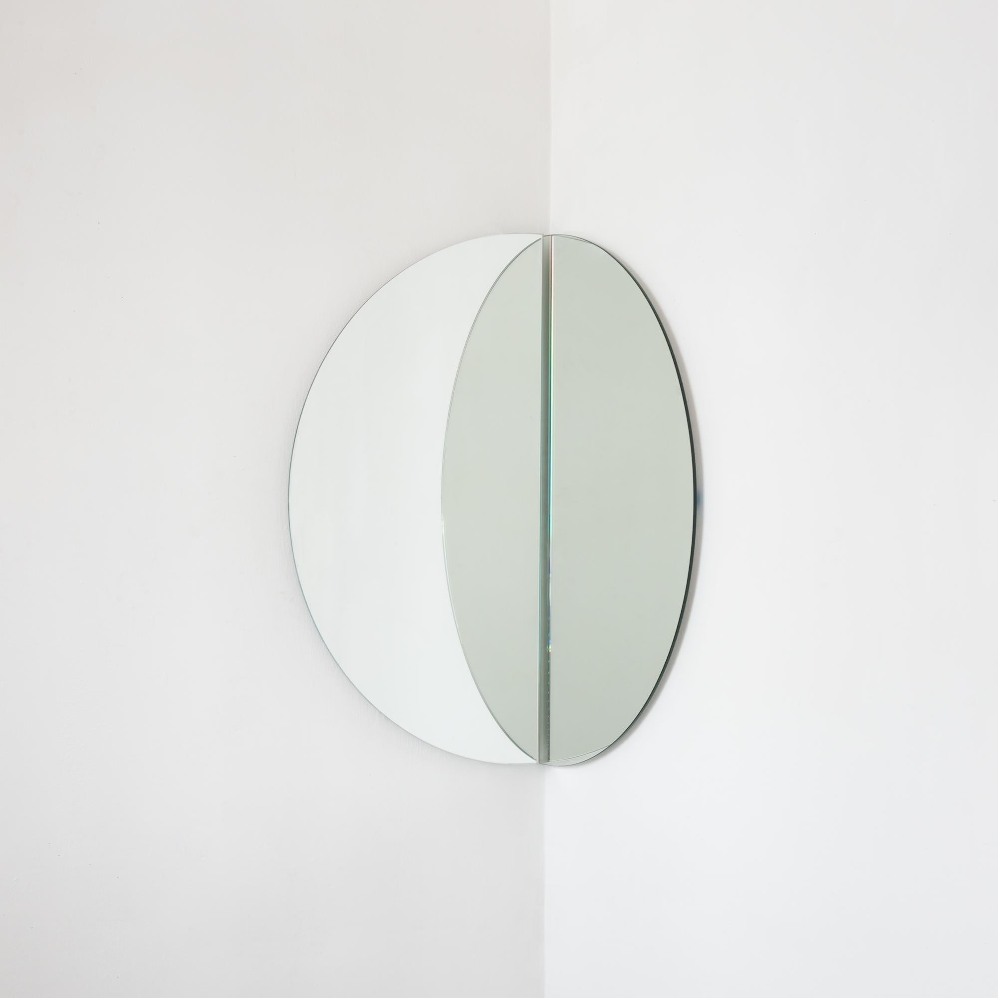 British Set of 2 Luna Half-Moon Round Frameless Minimalist Mirrors, Large For Sale