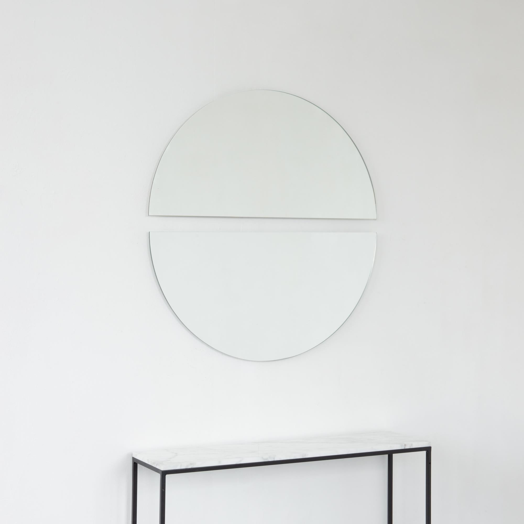 Silvered Set of 2 Luna Half-Moon Round Frameless Minimalist Mirrors, Large For Sale