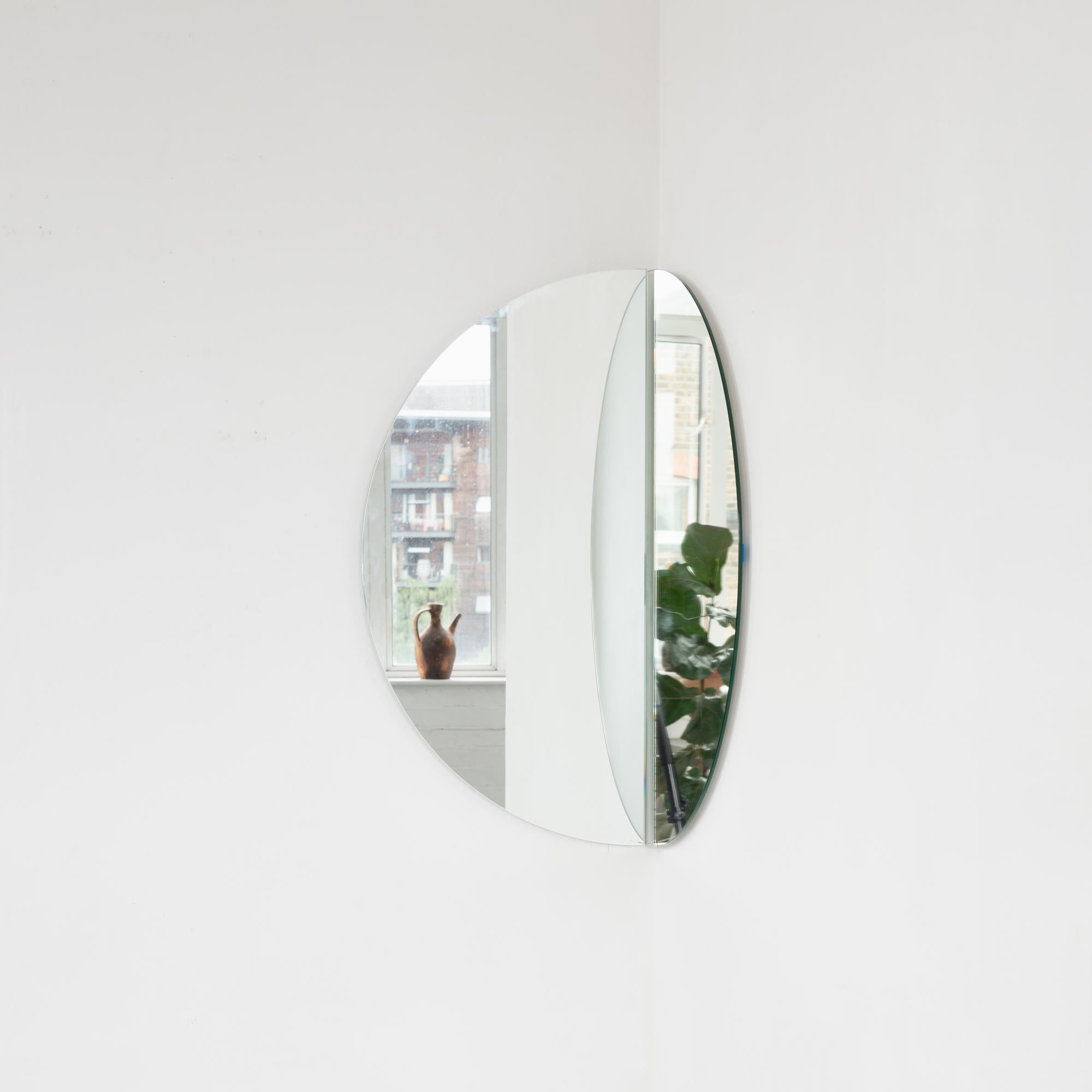 Set of 2 Luna Half-Moon Round Frameless Minimalist Mirrors, Large For Sale 2