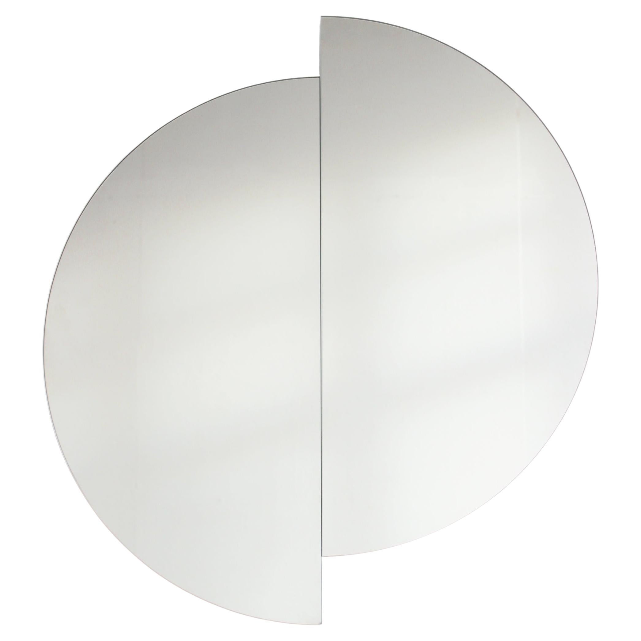 Set of 2 Luna Half-Moon Round Frameless Minimalist Mirrors, Large For Sale