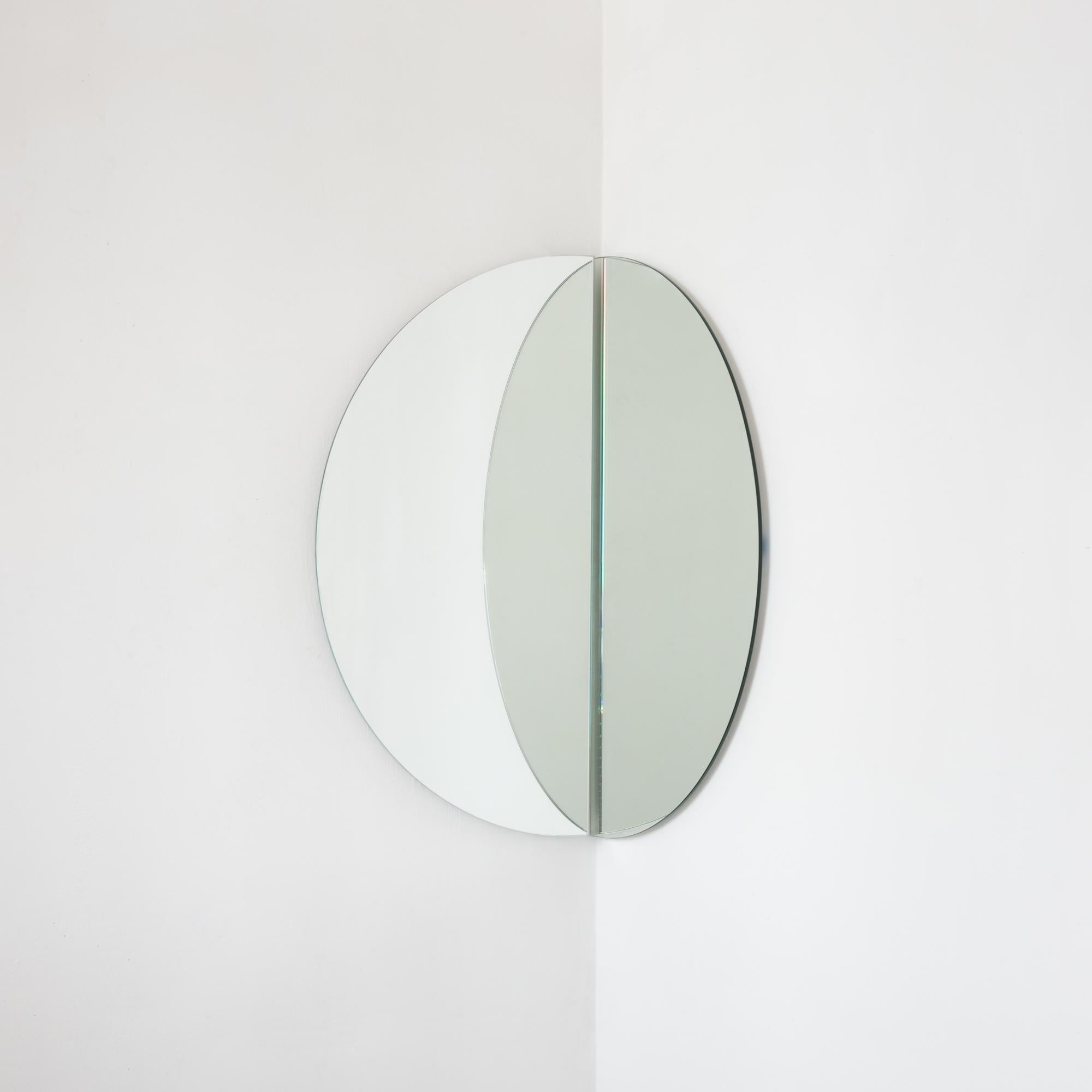 Contemporary Set of 2 Luna Half-Moon Round Modern Frameless Mirrors Floating Effect, XL For Sale