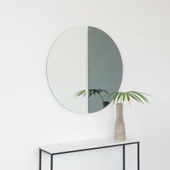 Set of 2 Luna Half-Moon Silver + Black Minimalist Round Frameless Mirrors, Large
