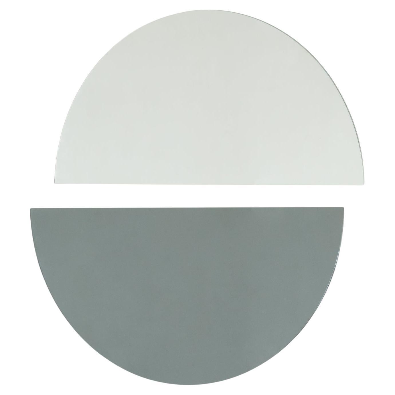 Set of 2 Luna Half-Moon Silver + Black Round Frameless Contemporary Mirrors, XL For Sale