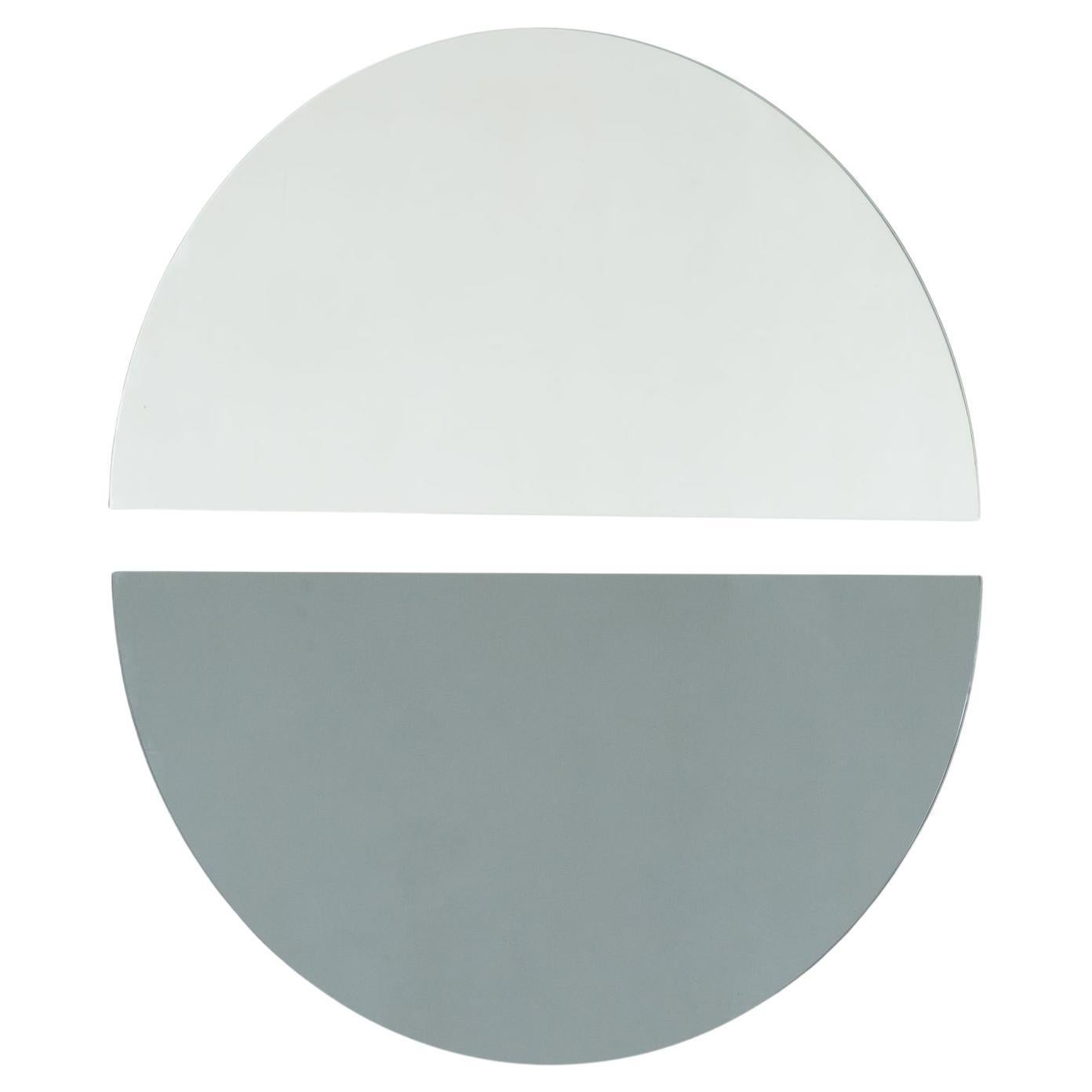Set of 2 Luna Half-Moon Silver + Black Round Frameless Modern Mirrors, Medium For Sale