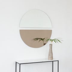 Set of 2 Luna Half-Moon Silver + Bronze Modern Round Frameless Mirrors, Large