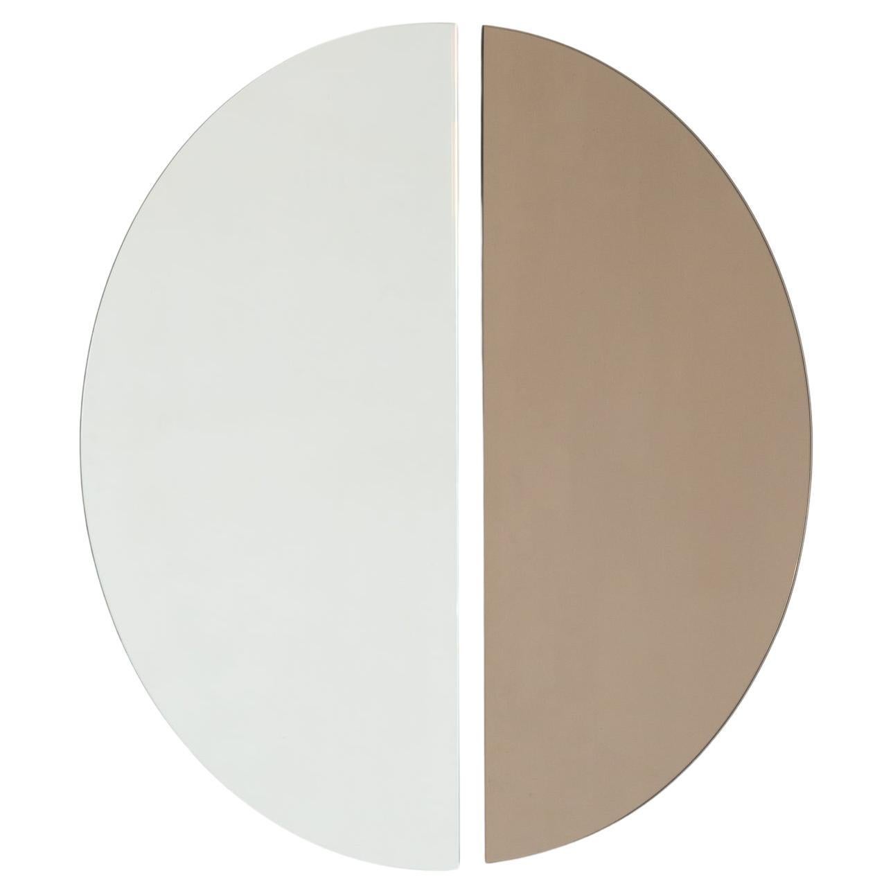 Set of 2 Luna Half-Moon Silver + Bronze Round Frameless Modern Mirrors, Medium For Sale