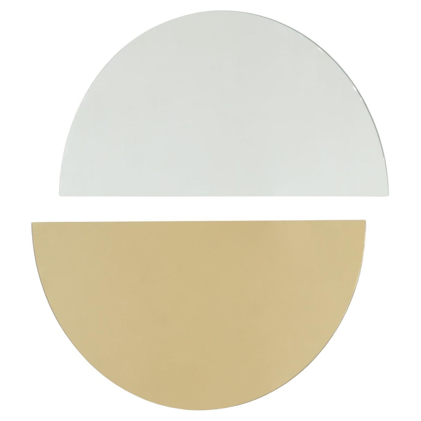 Set of 2 Luna Half-Moon Silver + Gold Round Frameless Minimalist Mirrors, XL For Sale